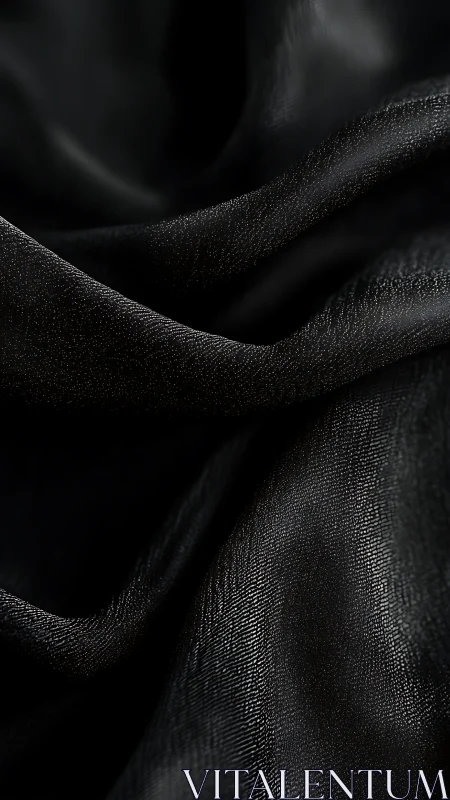 Close-up view of folded black satin fabric texture.