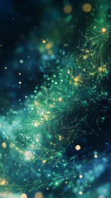 Glowing teal fractal lights curl gently through soft darkness