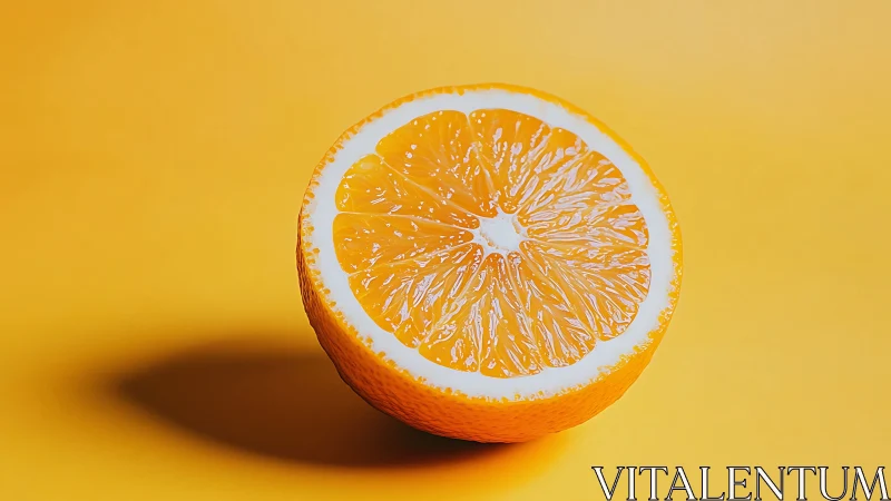 Orange half rendered on solid yellow studio background