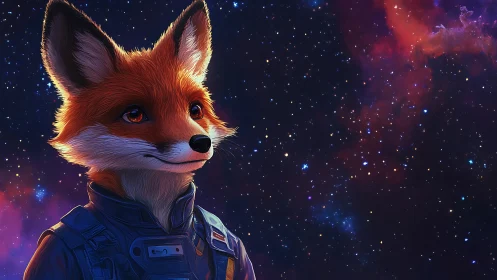 Starbound fox commander in luminous galactic twilight.