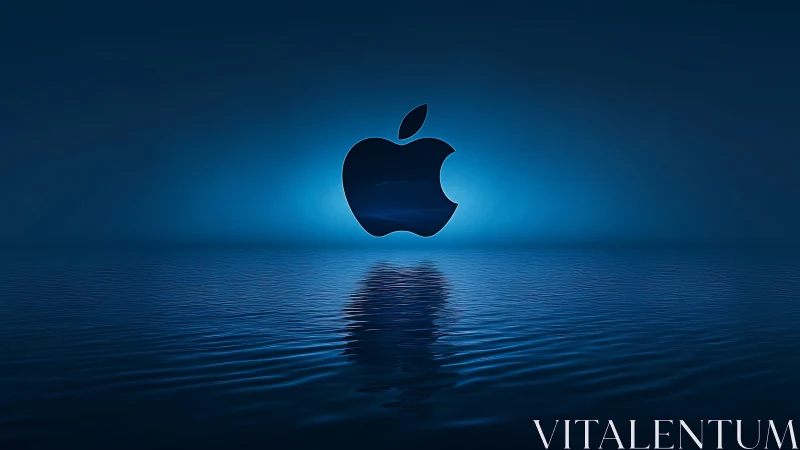 Apple style logo above dark reflective water surface.