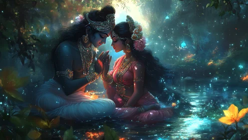 Enchanted Meeting of Two Souls in Luminescent Fantasy Realm