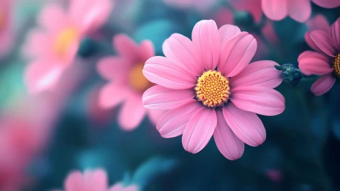 Pink petals bloom with golden grace.