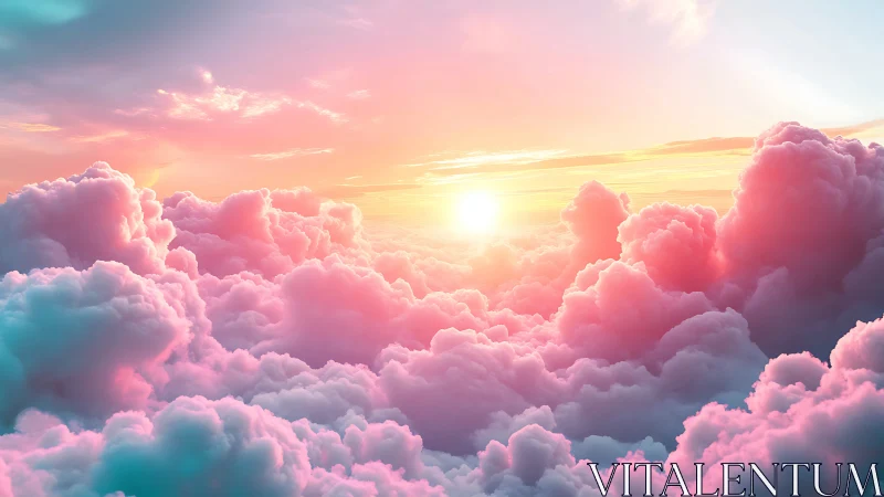 Soft pastel clouds under warm glowing sunset sky.