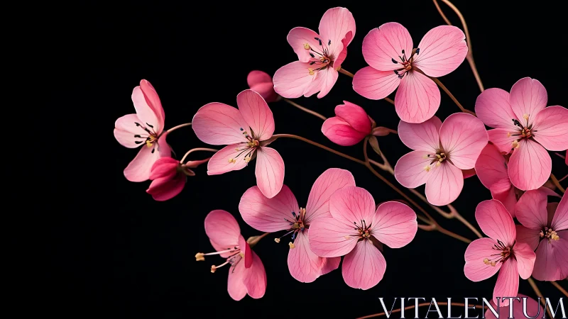 Pink Cherry Blossoms Dancing in Darkness.