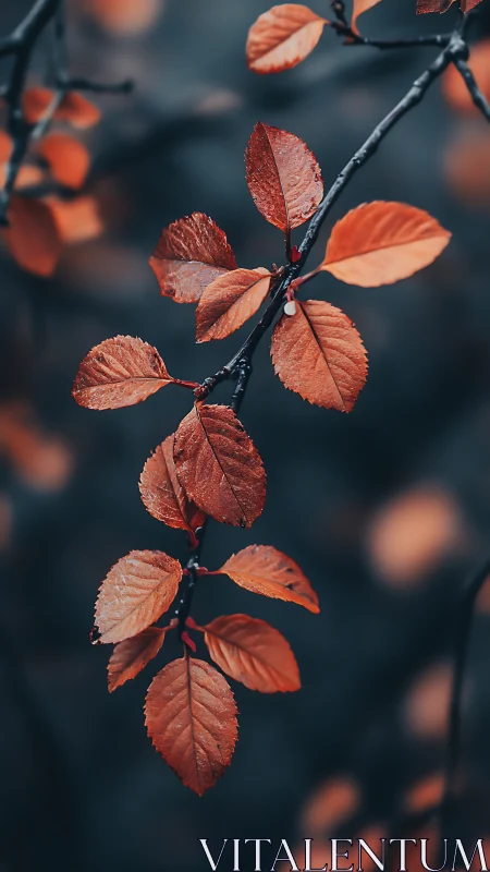 Macro telephoto study of red autumn leaves with bokeh depth