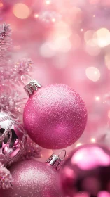 Glittered pink baubles in shallow-depth optical bokeh field.
