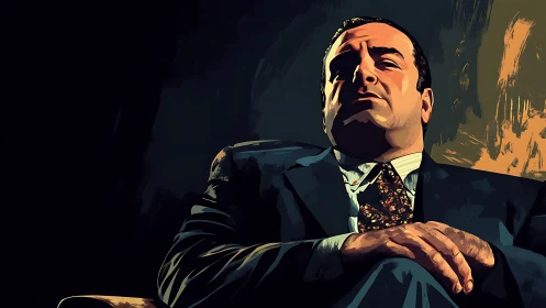 Power broods in shadow as the suited kingpin owns the frame