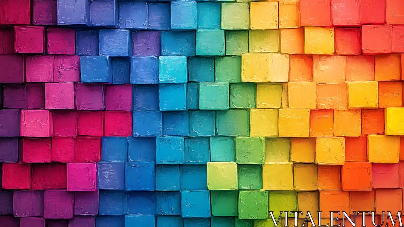 Multicolored cubic blocks arranged in horizontal spectrum.