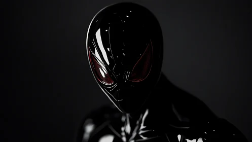 Glossy black humanoid figure rendered in controlled lighting