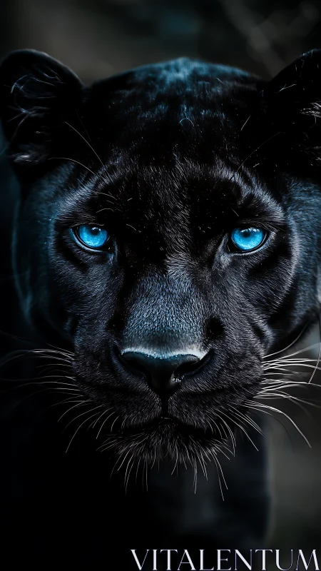 Black Panther With Striking Blue Eyes Against Dark Background