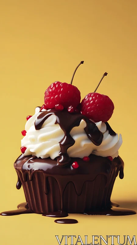 Indulgent Chocolate Cupcake with Dual Raspberries and Dripping Ganache