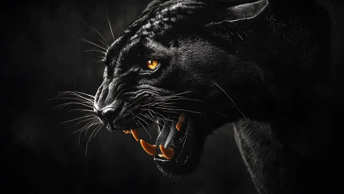 Black Panther with Piercing Golden Eyes and Open Mouth
