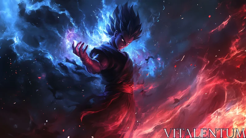 Energy warrior commands dual blue and red elemental storm