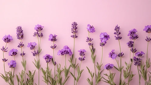 Purple Lavender Flowers Against Pink Background.