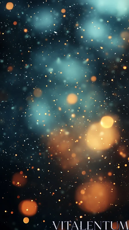 Defocused bokeh particles over dark teal background field.