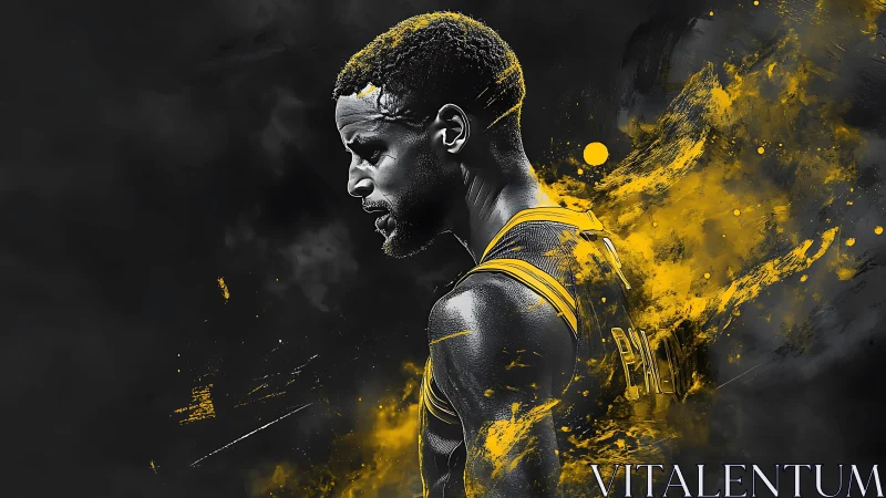 Basketball player profile framed by dynamic yellow splashes