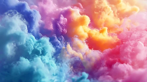 Multicolored volumetric clouds in soft diffused lighting.