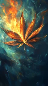 Fiery Phoenix Leaf Engulfed in Ethereal Flames.