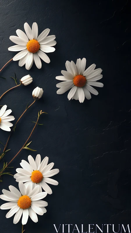 Daisies in Bloom: White Petals Dance Against Dark Slate.