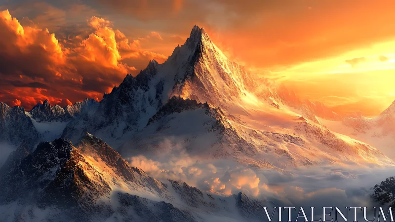 Sunrise fire crowns the crystalline spine of the mountain