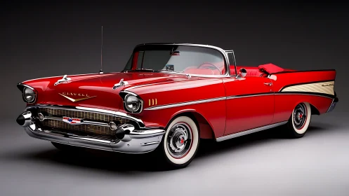 Midcentury red convertible with chrome-intensive aerodynamic styling.