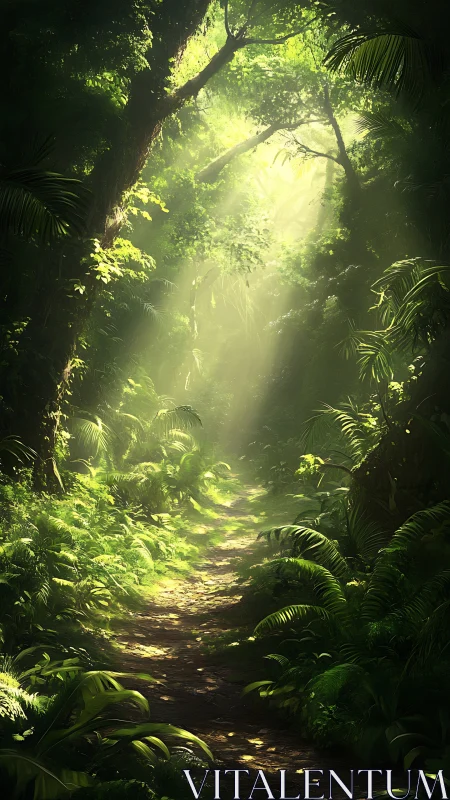Luminous Forest Canopy Path: Atmospheric Digital Landscape.