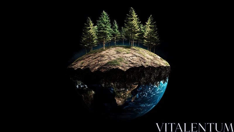 Subterranean Terrestrial Biome: Cross-sectional Earth Visualization with Coniferous Canopy.