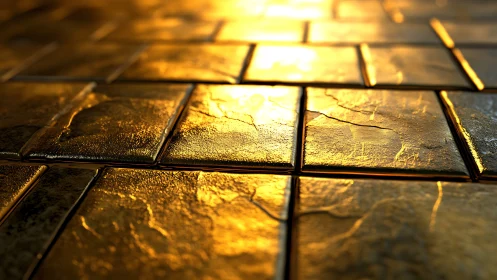 3D golden floor tiles with cinematic depth-of-field rendering.