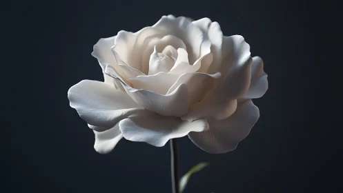 Ivory rose in soft light with delicate petals against dark background