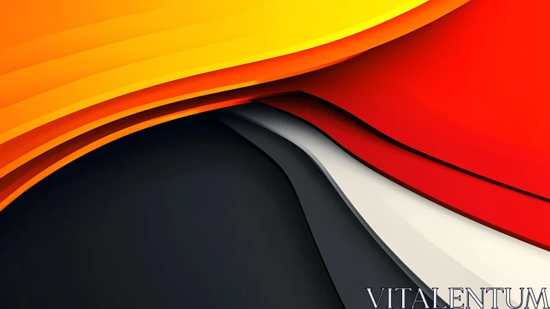 Vibrant Abstract Waves in Red, Orange, and Black Modern Art.
