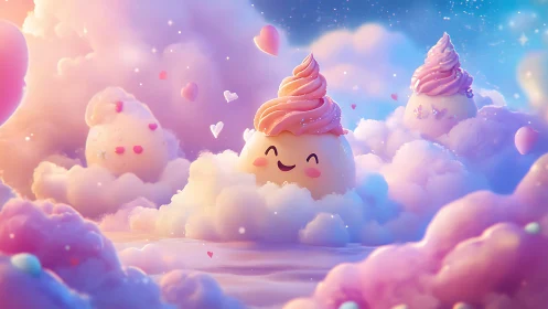 Whimsical Ice Cream Dreams in Fluffy Cloud Paradise.