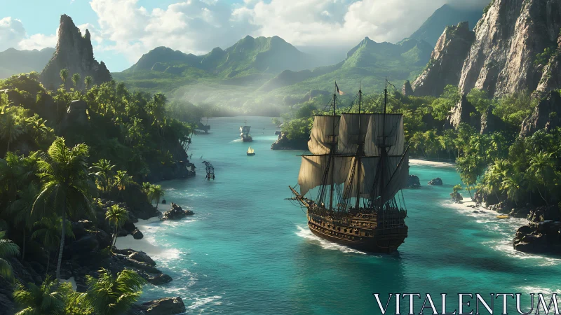 Majestic Voyage: A Pirate Ship Among Paradise Islands.