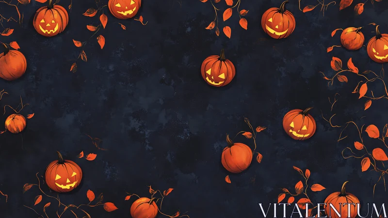 Jack-o-lantern pumpkins form a repeating border on dark blue