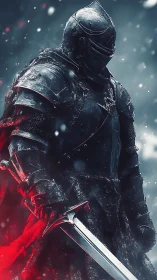 Digital painting of armored dark knight with glowing red cloak.