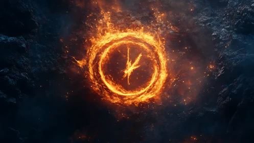 Incandescent Portal: Luminous Ring of Flame in Subterranean Cavern