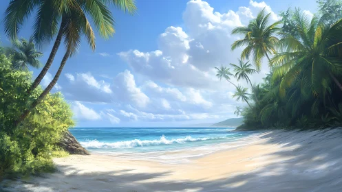 Tropical Paradise Beach with Palm Trees and Turquoise Waters