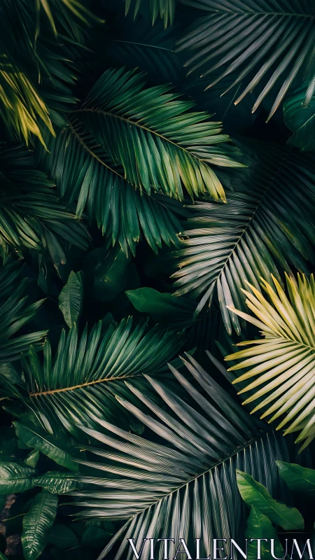 High-contrast palm frond canopy with directional rim lighting.