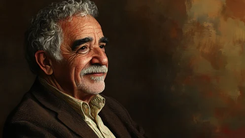 Elderly man portrait in profile with textured abstract backdrop.