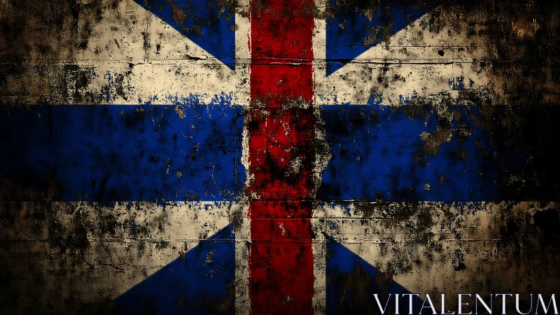 Grunge Iceland flag texture with distressed painted cross