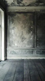 Weathered neoclassical interior with patina and lightfall geometry.