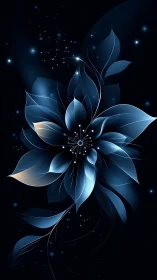 Luminescent Blue Flower with Particle Light Effects on Dark Background