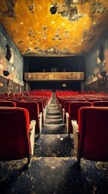 Faded cinema throne room under a peeling golden sky.