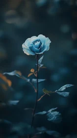 Cerulean Rose with Selective Focus Against Moody Dark Background.