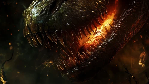 Thermal-ignited tyrannosaur jaw in extreme macro predation profile.