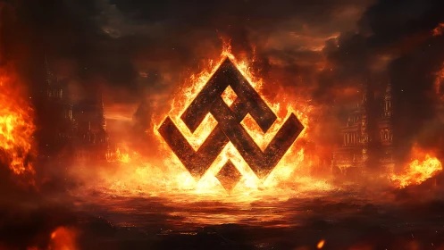 Ember sigil ascends above a burning infernal skyline.
