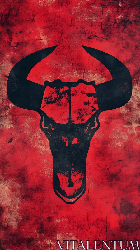 Black bull skull emblem on distressed red backdrop.
