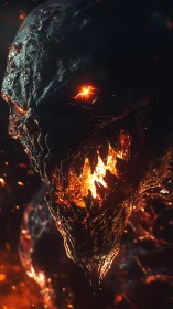 Inferno-jawed nightmare demon grinning through molten shadow.