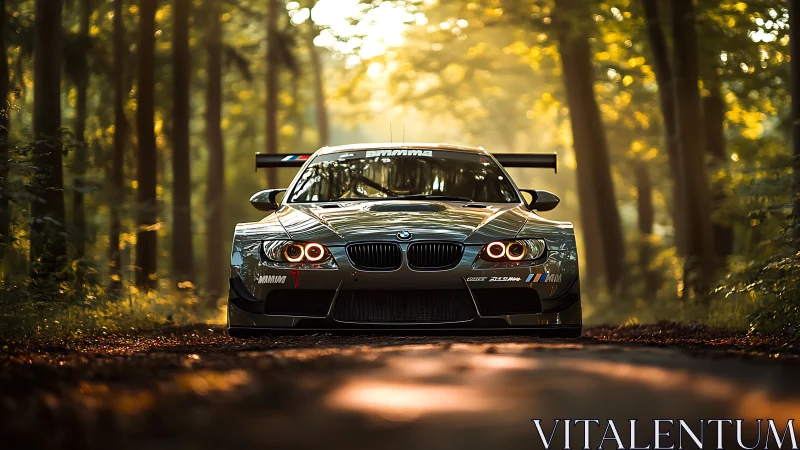 Track-bred forest prowler idling beneath molten sunrise glow.