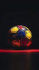 Floodlit urban football glows like a neon planet on stage.